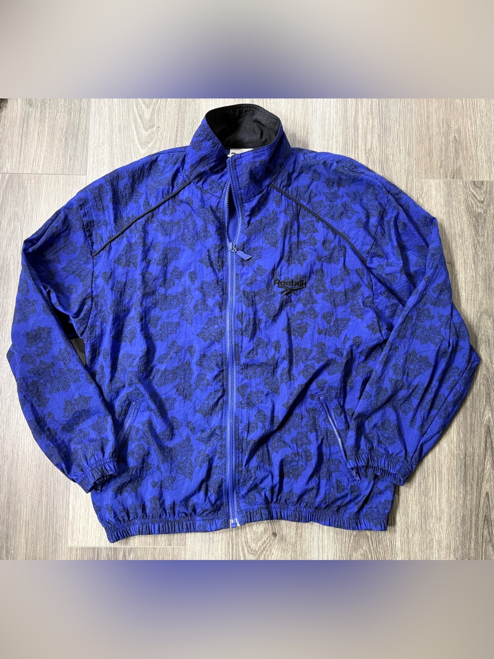 Reebok Vintage Windbreaker Jacket | Blue Purple Leaf Print | Size S
